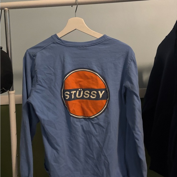 Stussy Sky Blue Long Sleeve Tee with Logo - Picture 2 of 4